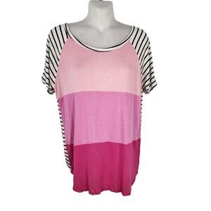 Plush Boutique Womens T Shirt Small Colorblock Pink Striped Short Sleeve Rayon